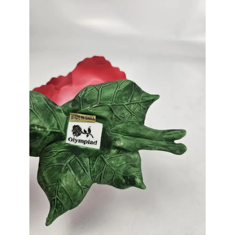 Set of 2 Vintage Porcelain Roses - Red & Pink on Green Leaves Figurine - Picture 5 of 10